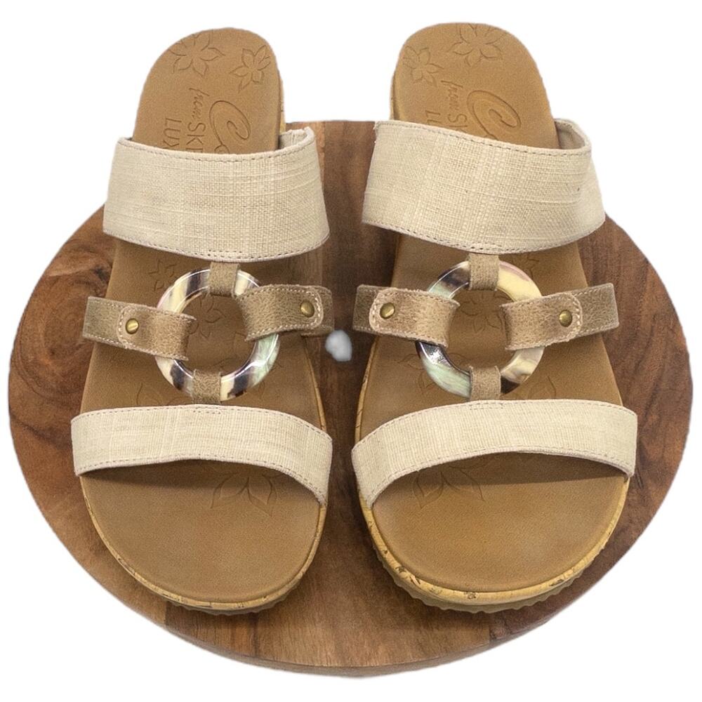 Skechers Women's Beverlee Sail Away Wedge Sandals Tan Size 10 Ring Accent